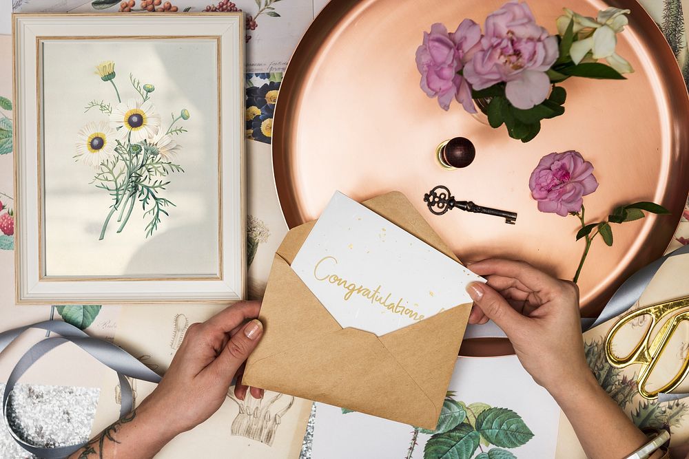 Feminine flat lay of a Congratulations | Photo - rawpixel