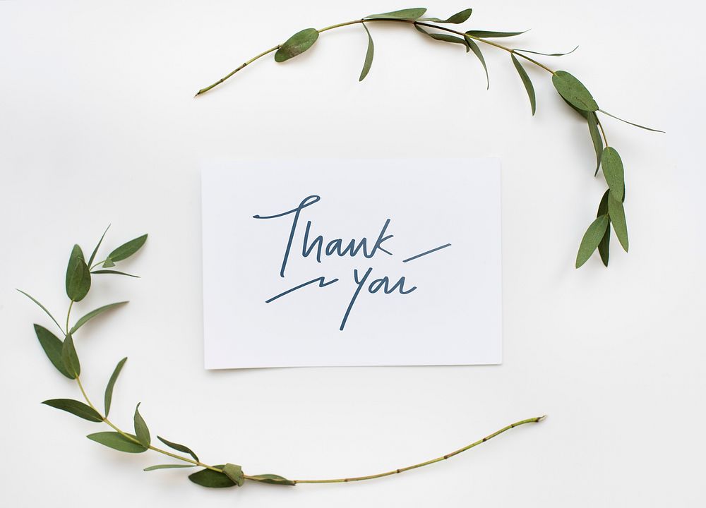Thank You card in a green plant decoration