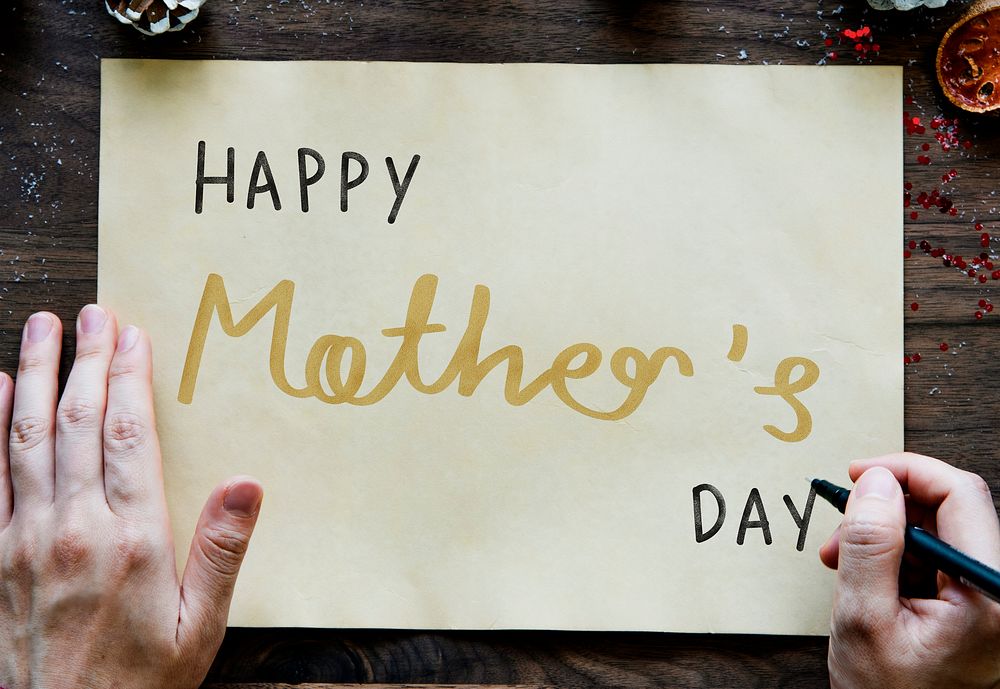 Phrase Happy Mother's Day on a yellow paper