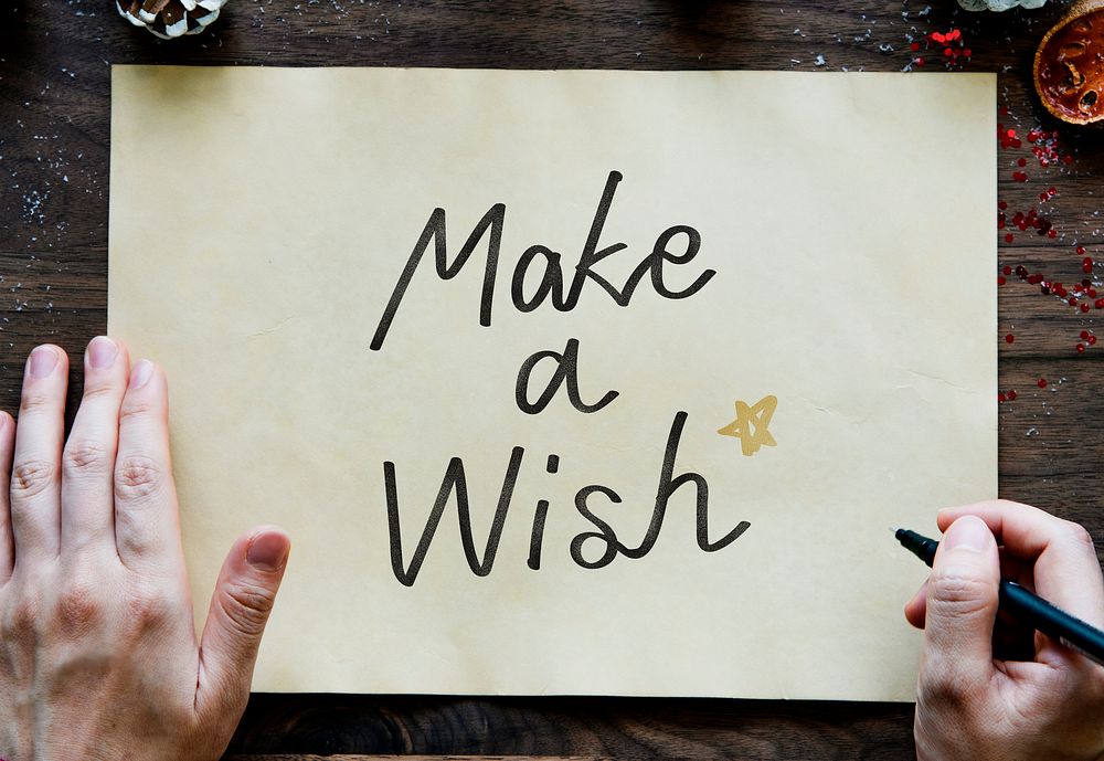 Phrase Make a Wish on a yellow paper