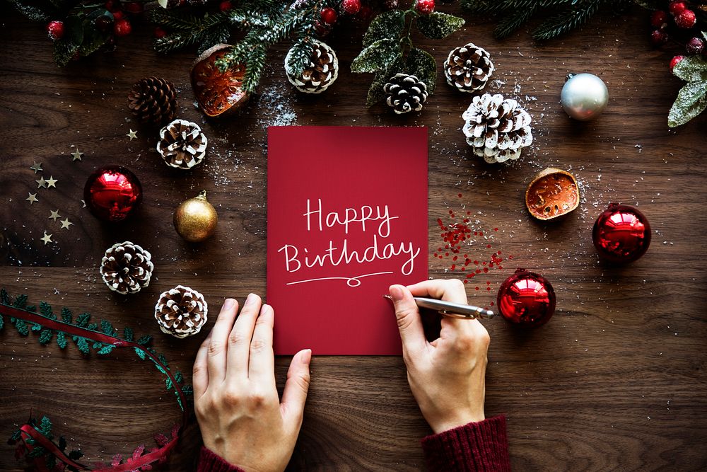 Happy Birthday card in Christmas background