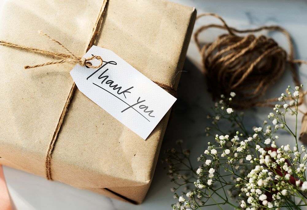 Gift box with a Thank You tag