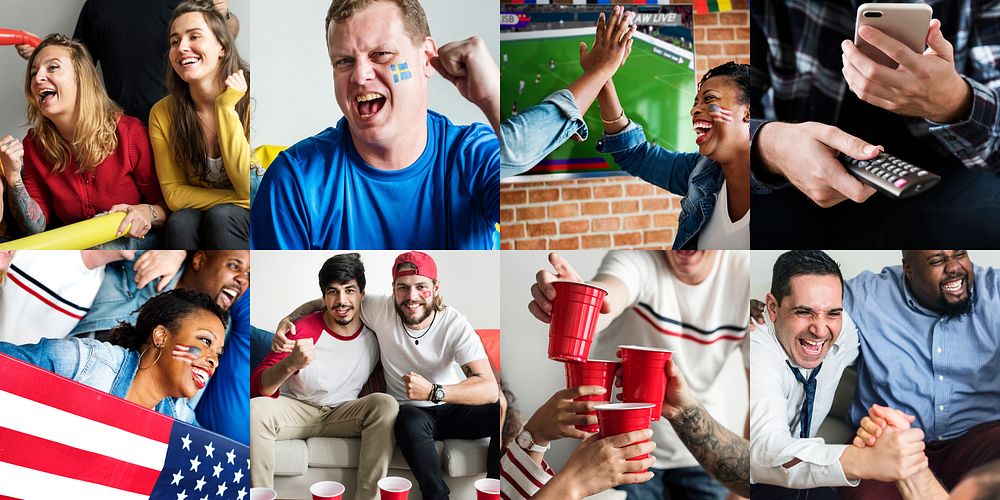 Diverse people watching football world cup images