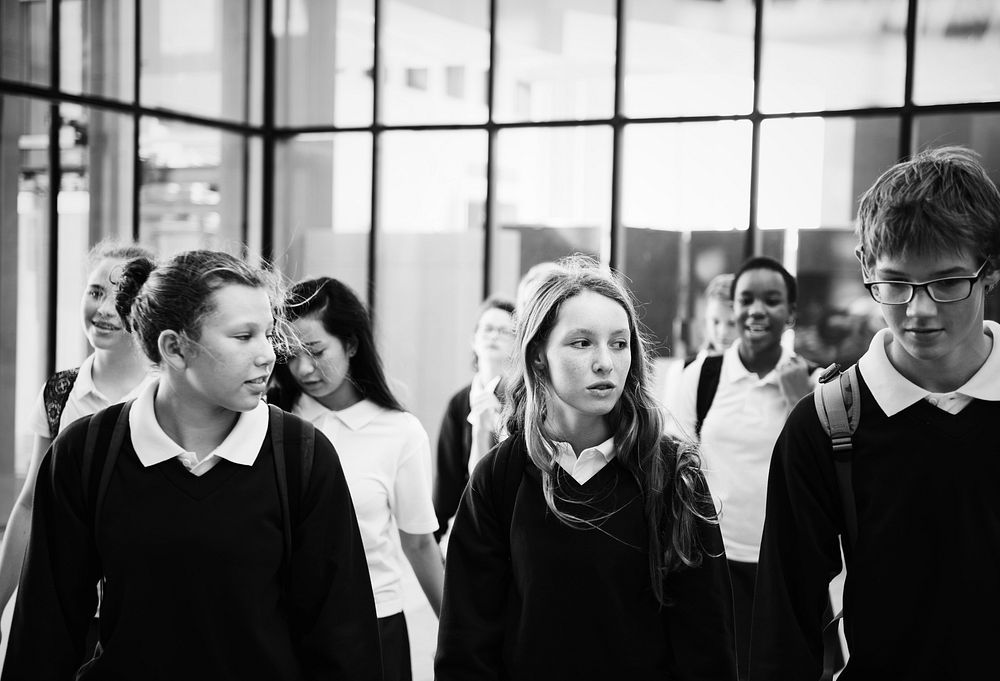 Group of students walking in school