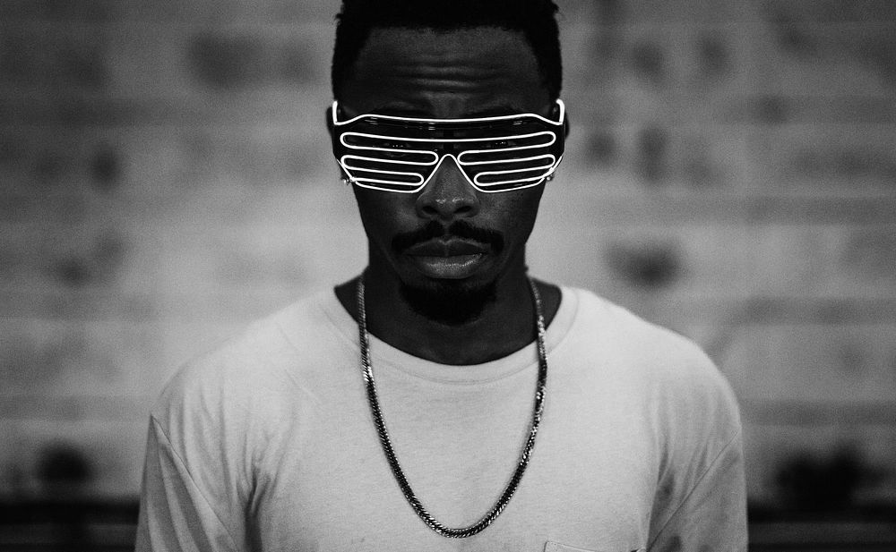 African man wearing led shades