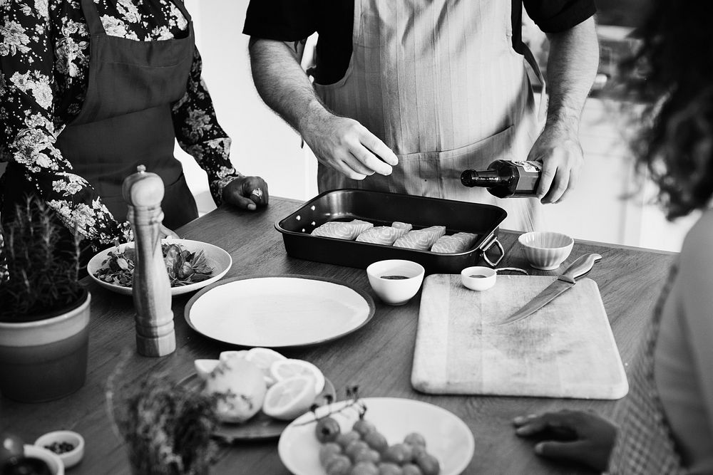 Diverse people joining cooking class