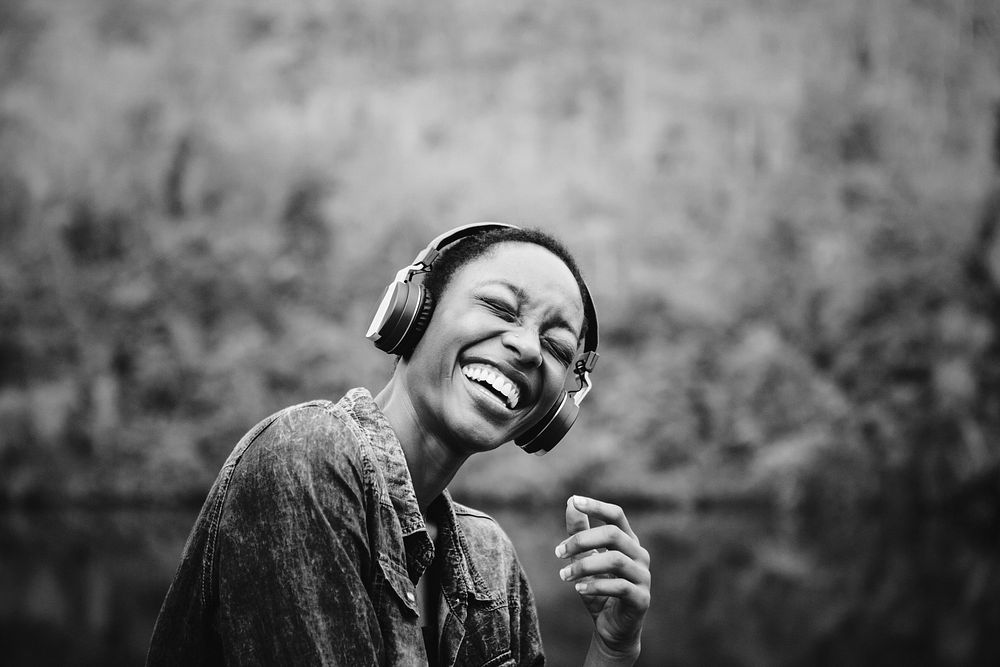 Woman listening to music in nature