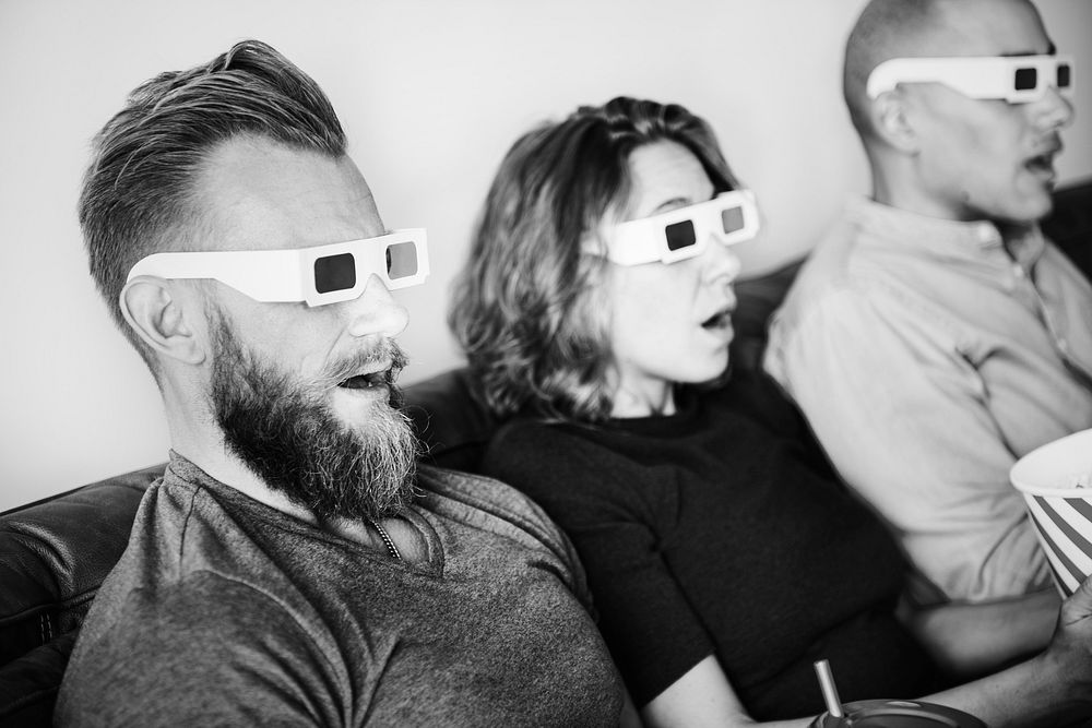 Group of friends watching a 3d movie