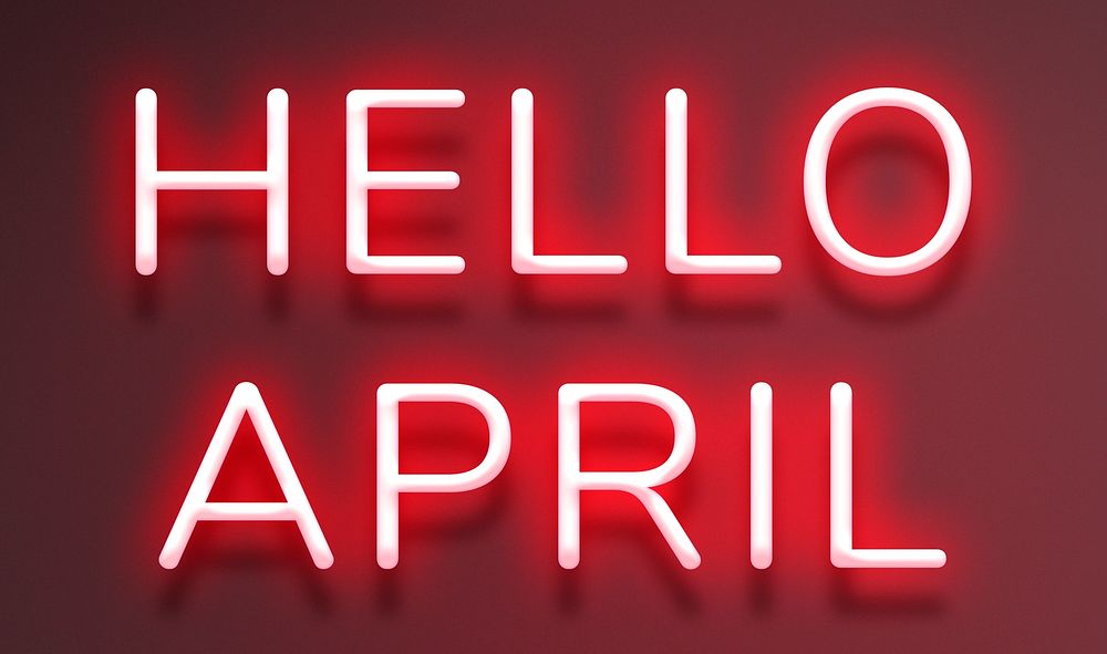 Glowing neon Hello April text