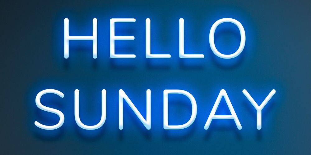 Glowing neon Hello Sunday lettering