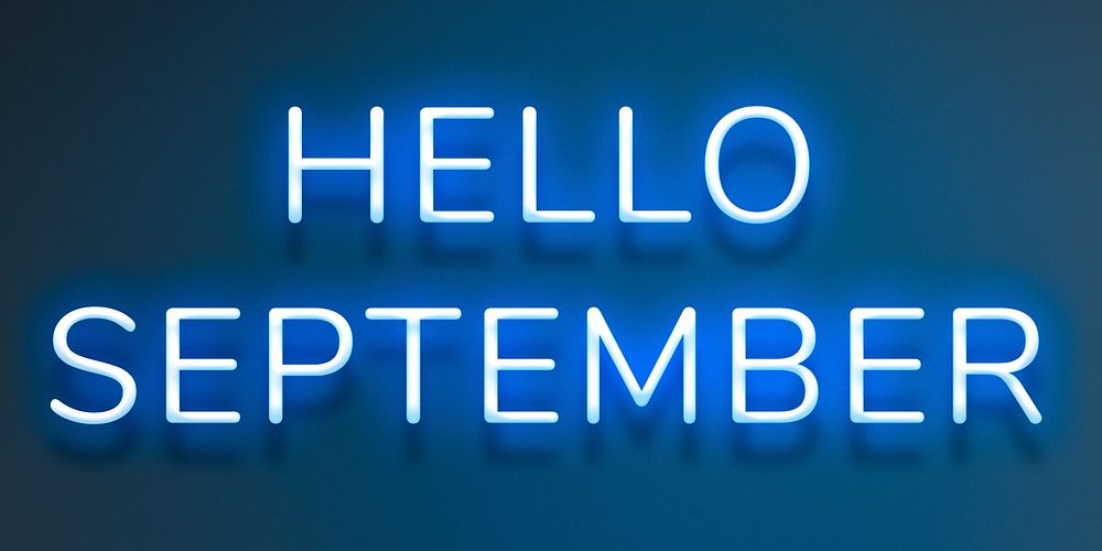 Hello September blue neon typography