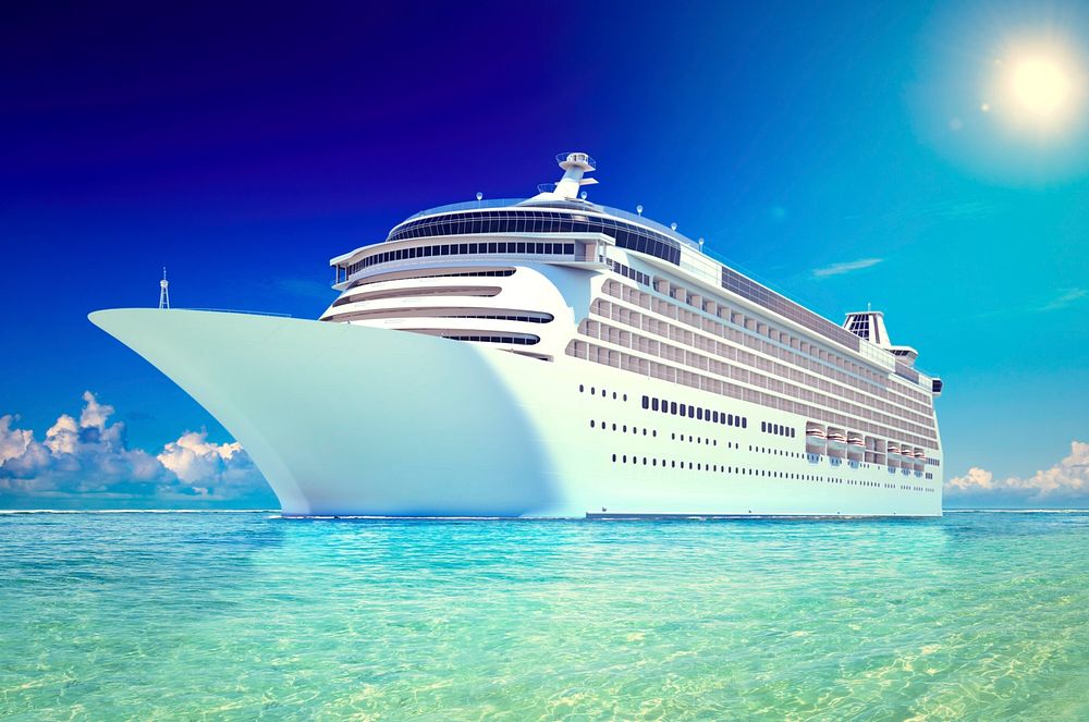 3D cruise ship in tropical waters