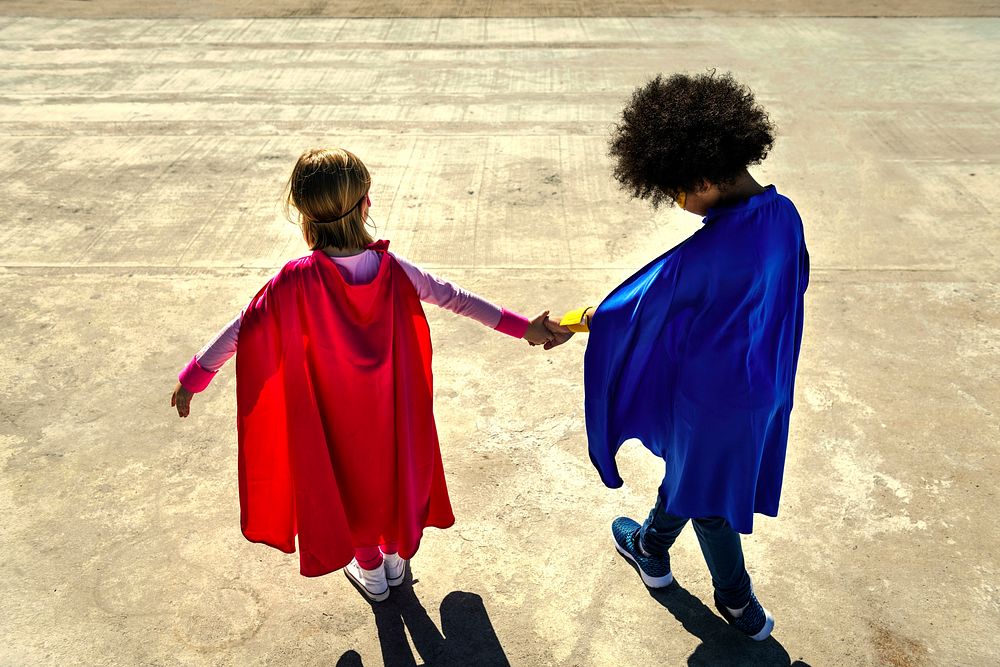 Strong superhero kids with superpowers