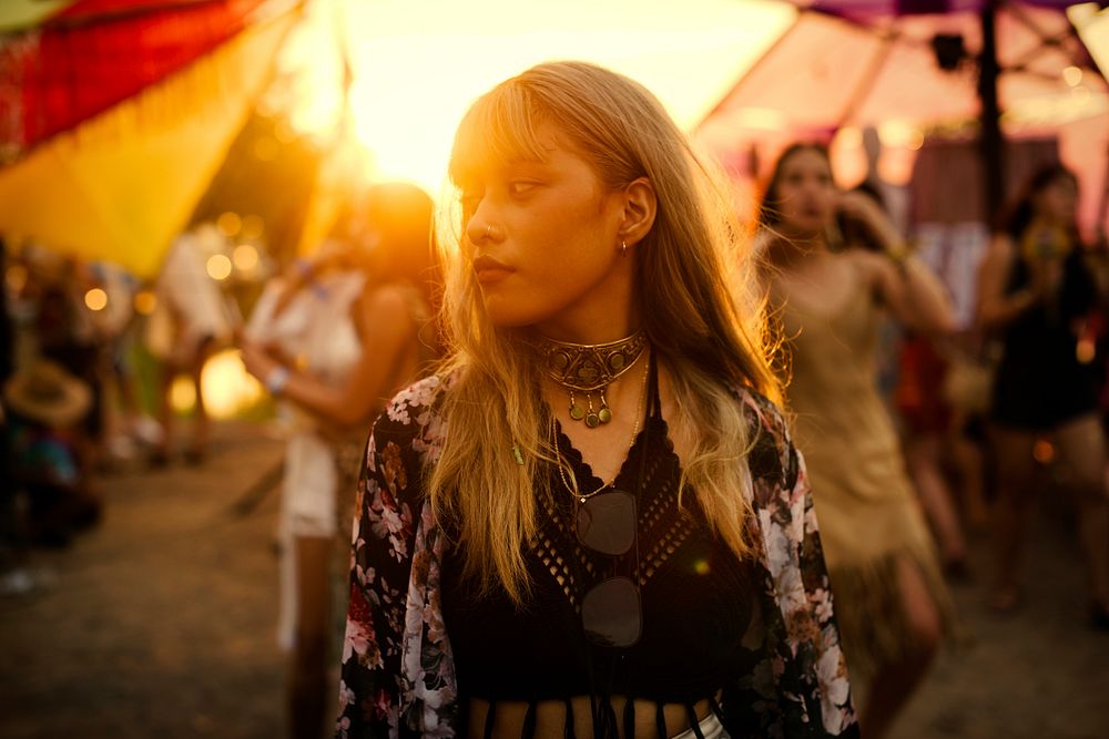 Friends having fun at a music festival