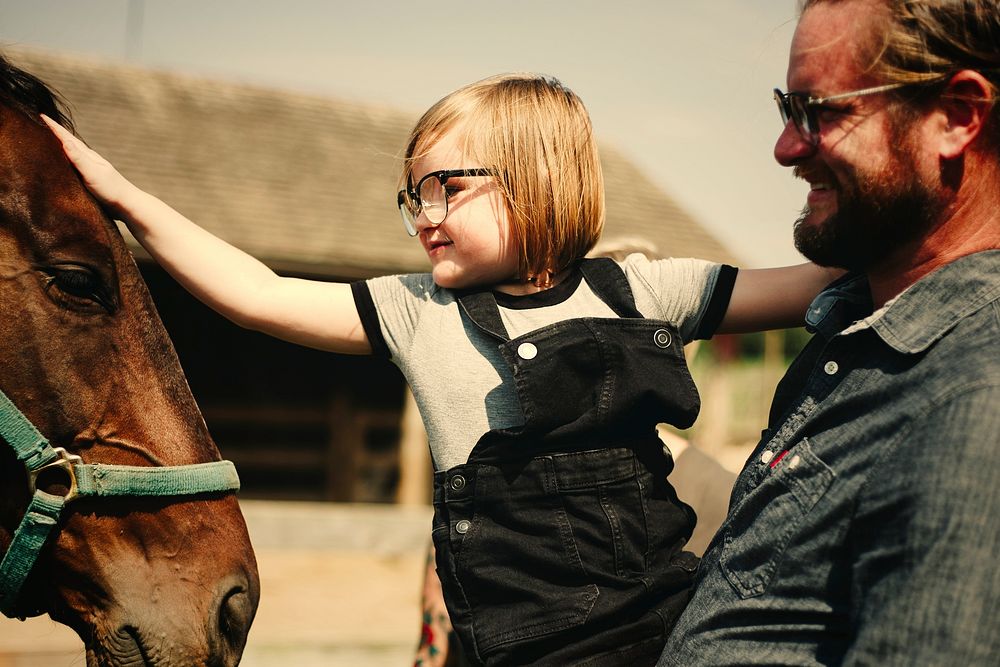 Little girl petting a horse
