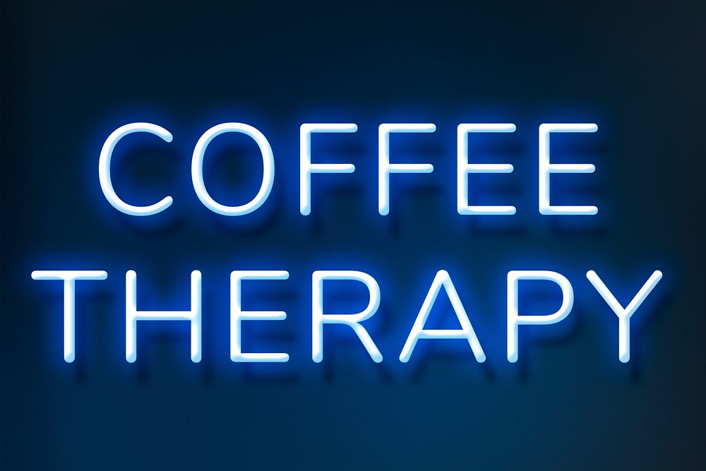 Glowing coffee therapy blue neon word