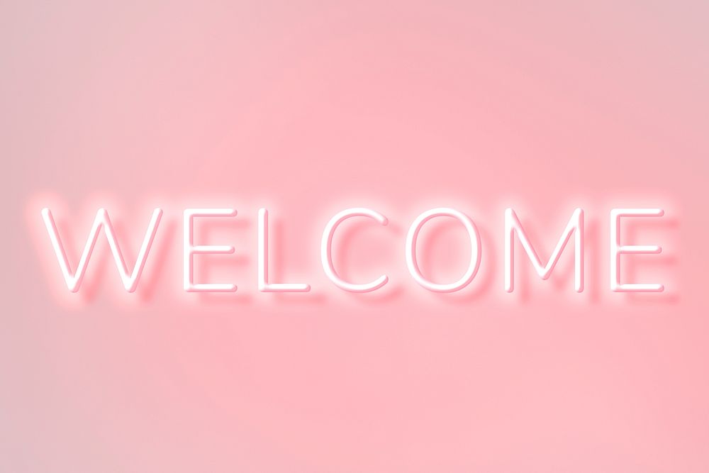 Glowing welcome word pink neon typography