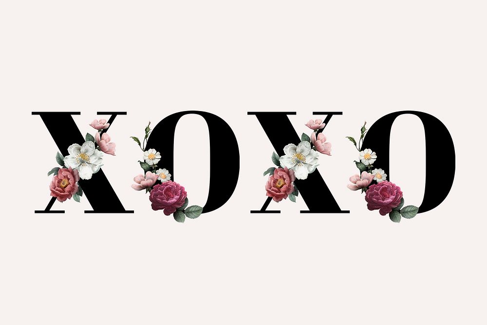 Floral xoxo word typography on a beige background