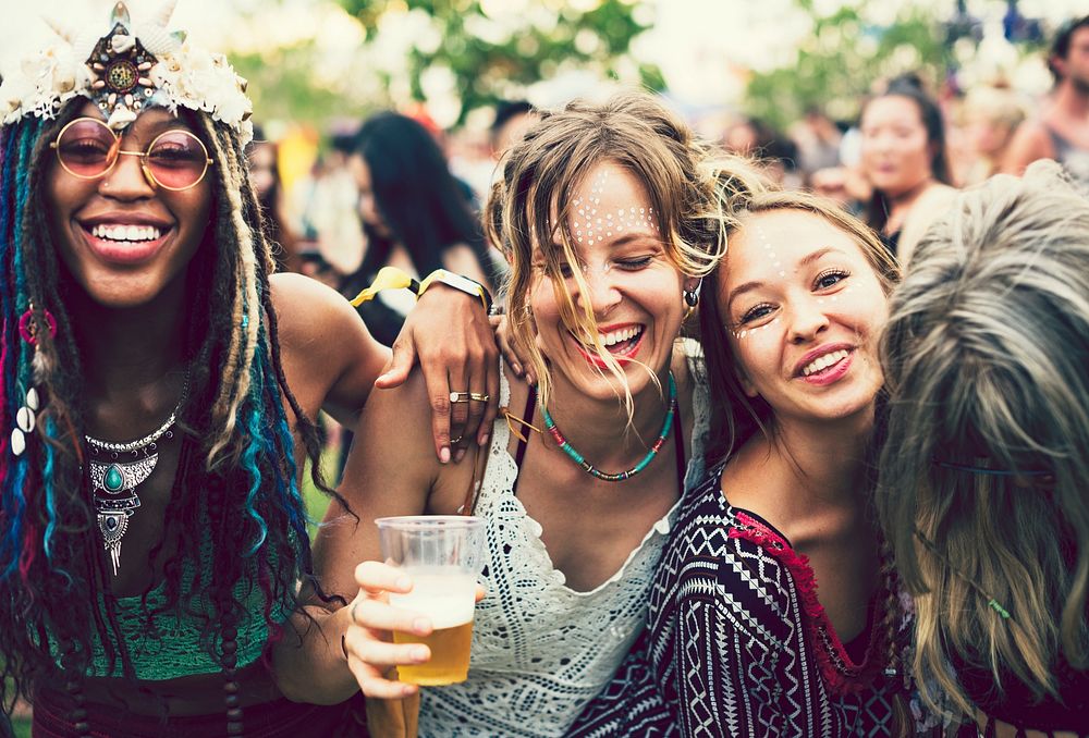 Friends partying at a music festival
