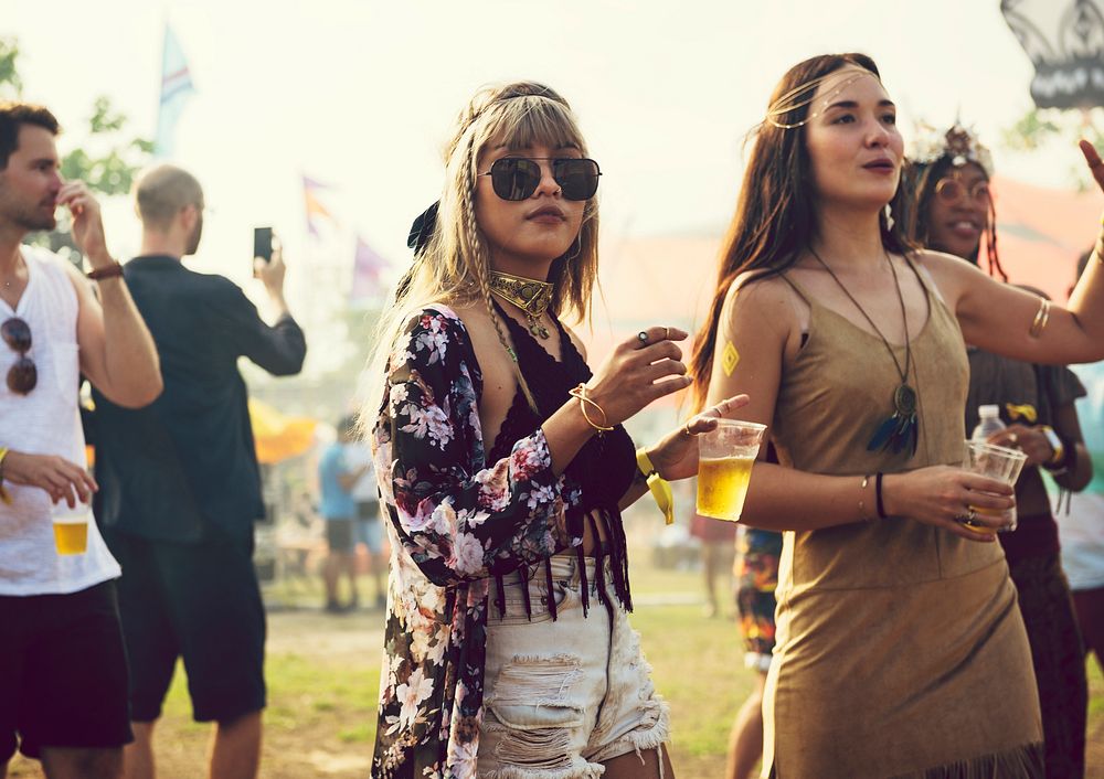 Friends partying at a music festival