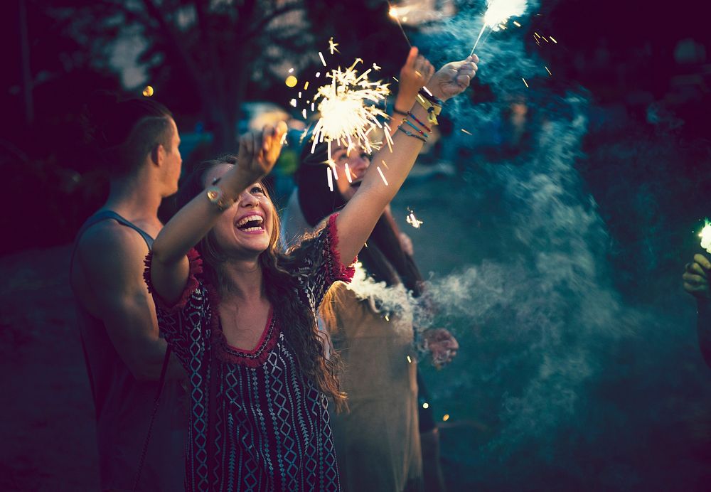 Friends partying at a music festival