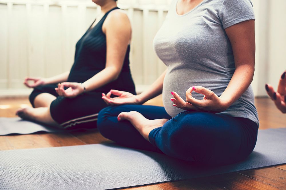 Women at a pregnancy yoga class