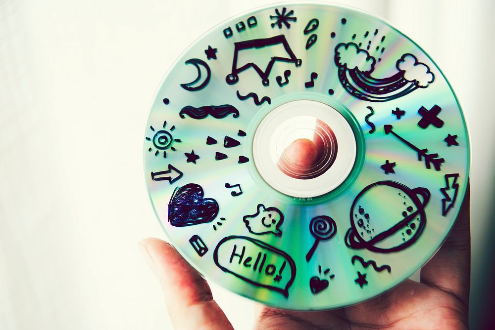 Closeup of a CD with doodles