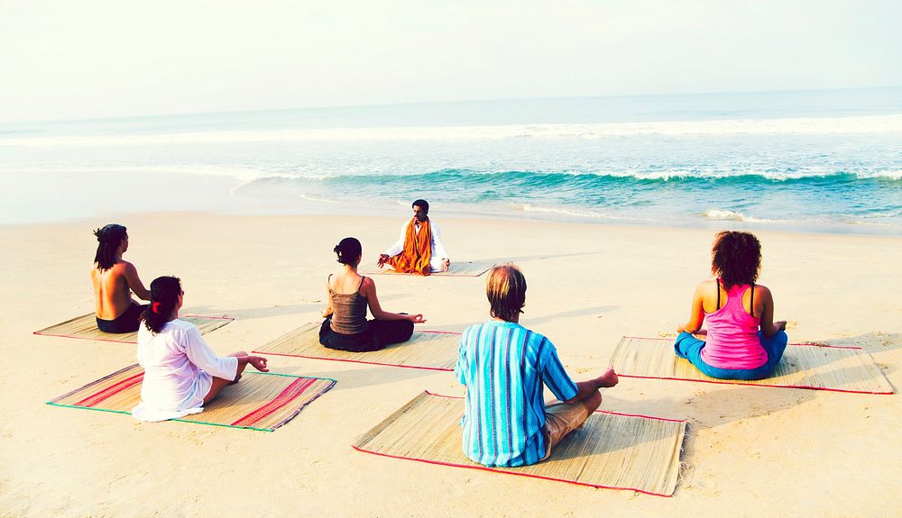 Yoga class on the beach in India