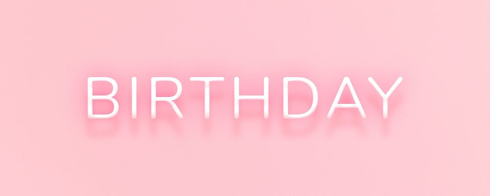 Glowing neon birthday typography on pink background