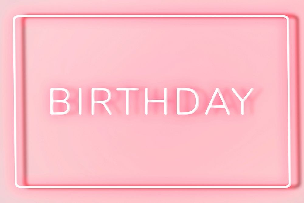 Glowing neon birthday typography on pink background