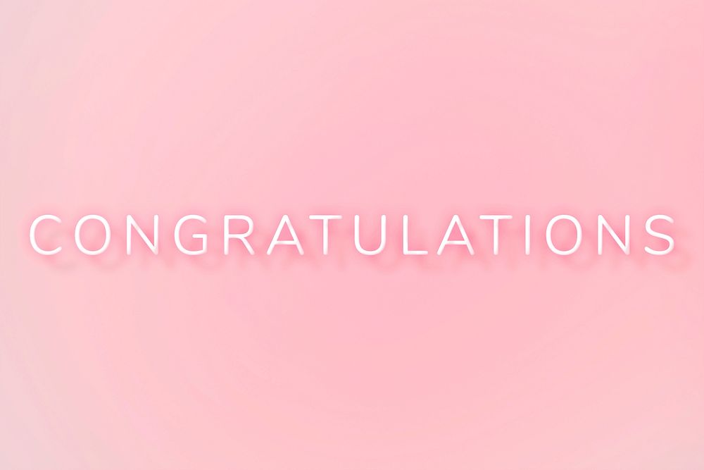 Glowing Congratulations neon typography on a pink background