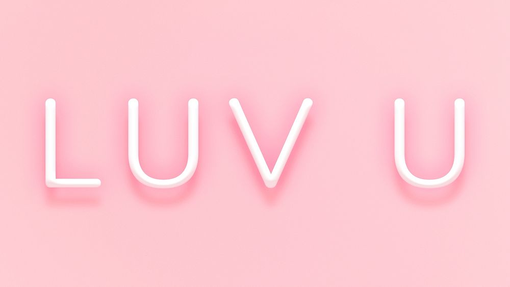 Glowing luv u neon typography on a pink background