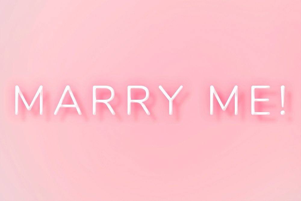 Glowing Marry me neon typography on a pink background