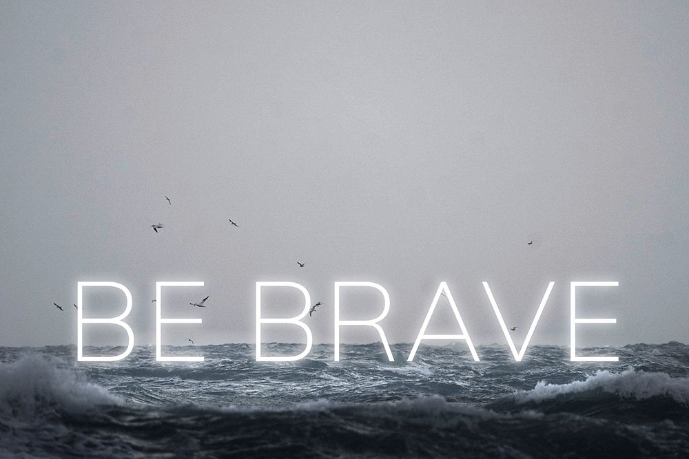 Be brave white neon word vector typography