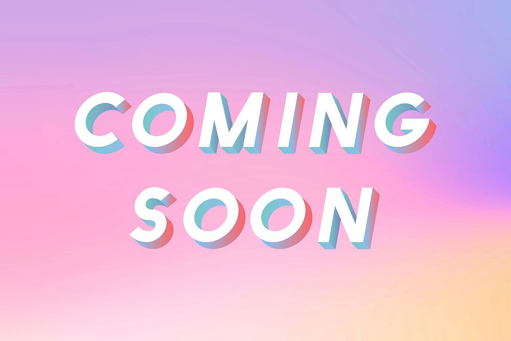 Isometric word Coming soon typography on a pastel gradient background vector