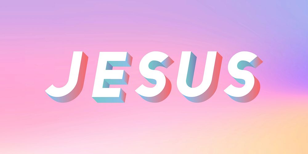 Isometric word Jesus typography on a pastel gradient background vector