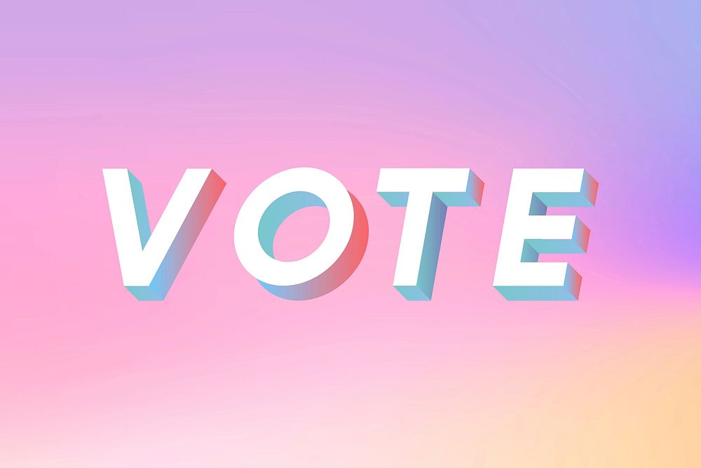 Isometric word Vote typography on a pastel gradient background vector