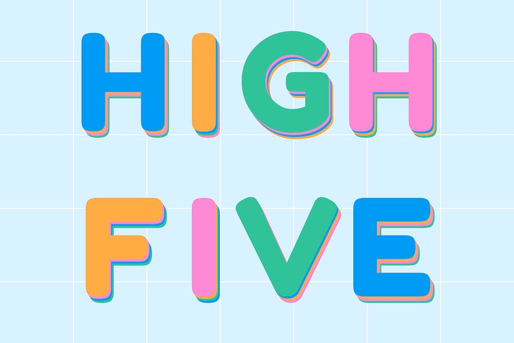 High five colorful letter smooth font illustration