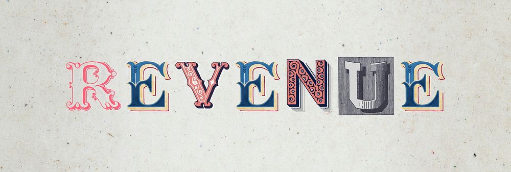 Revenue word vintage victorian typography lettering