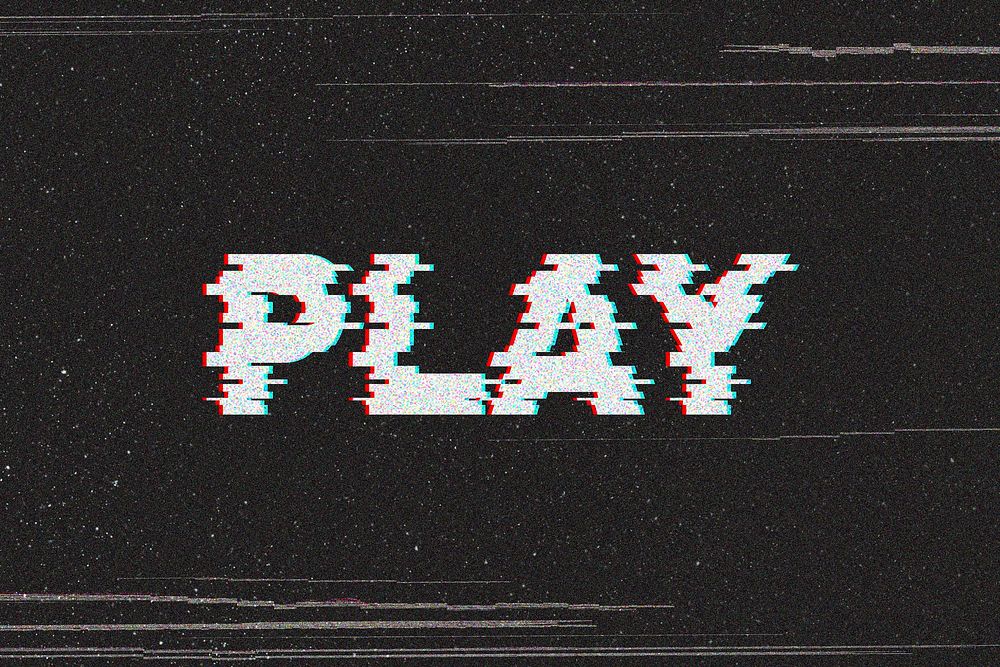 Play glitch effect typography on black background