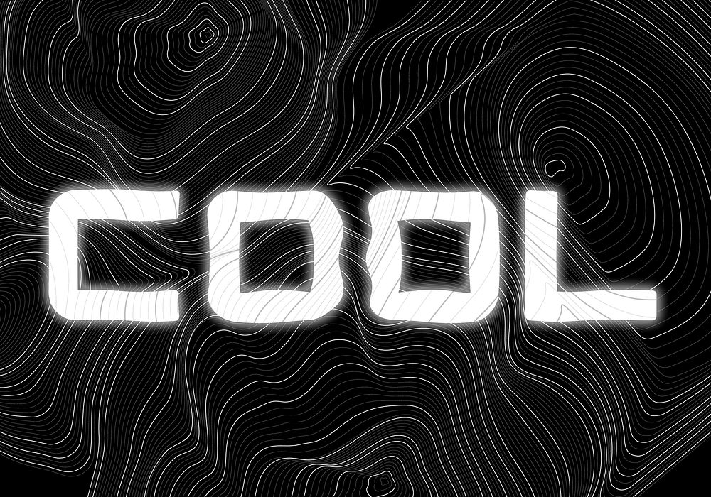 White neon cool word topographic typography on a black background