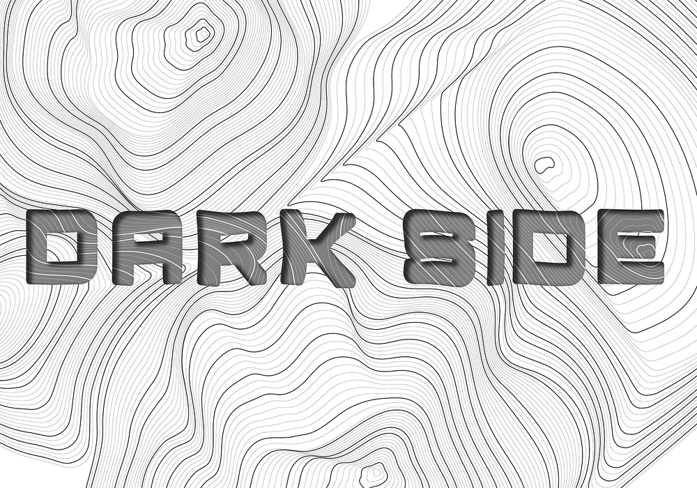 Dark gray dark side word typography on a white topographic background