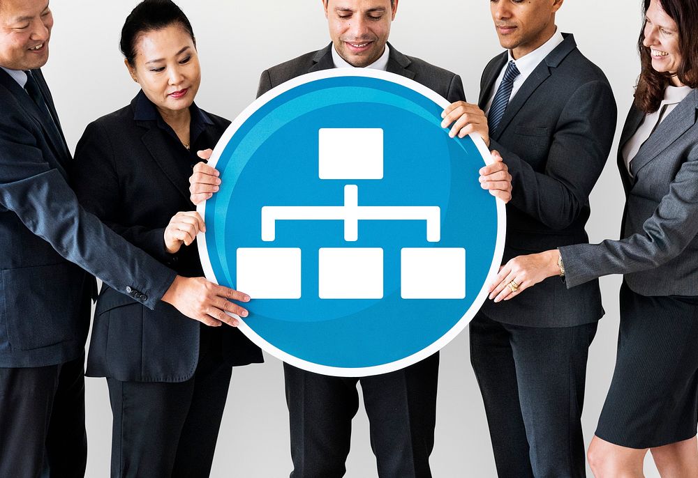 Business people holding an organizational structure icon