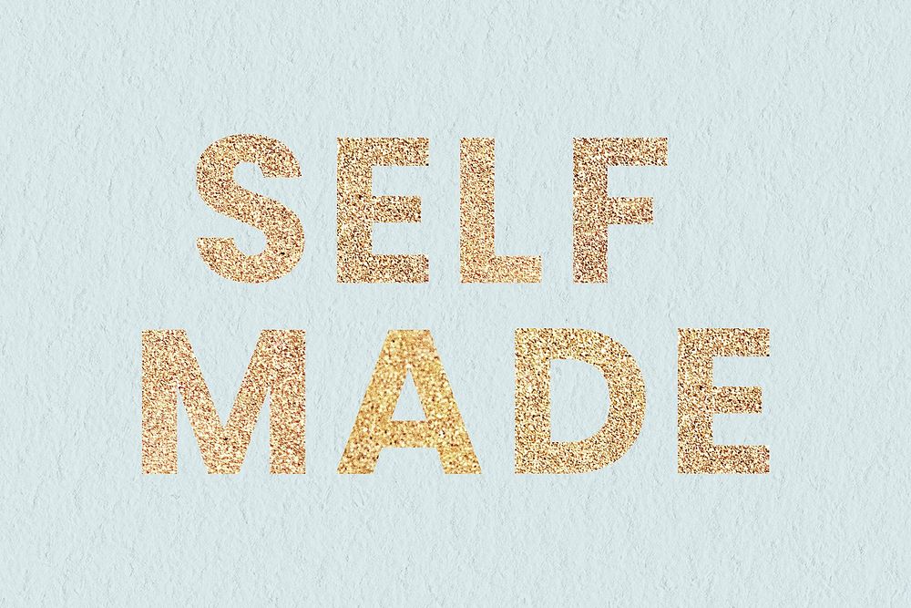 Glittery self made typography on a blue background