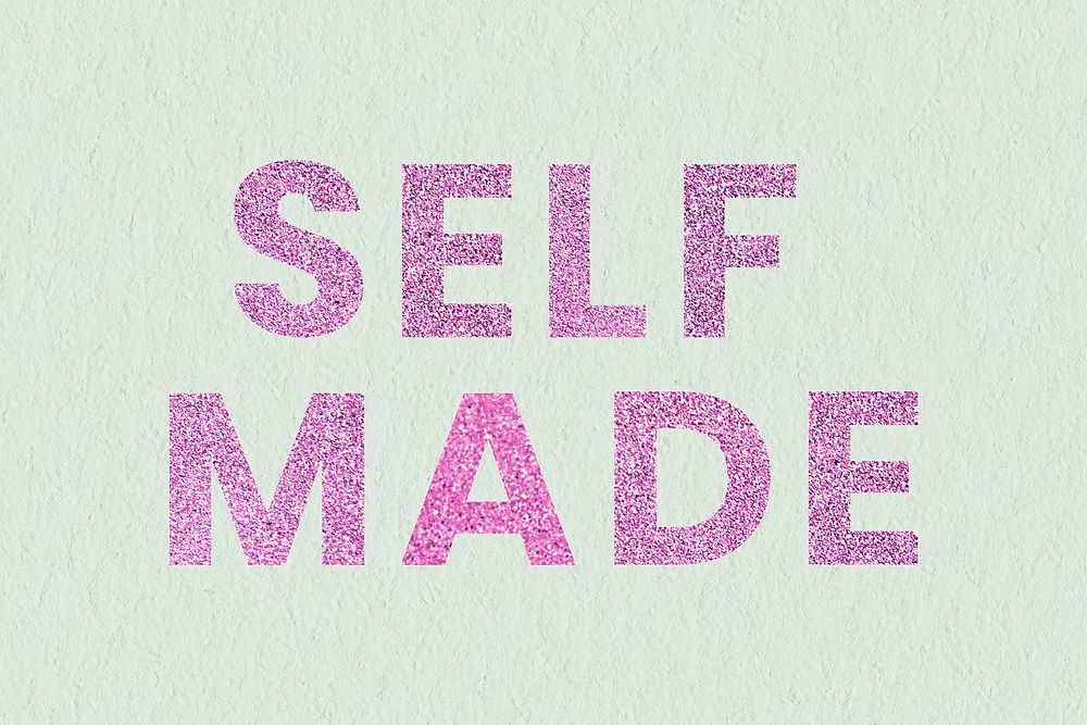 Sparkly Selfmade pink word typography background