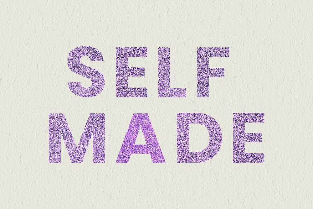 Selfmade purple glittery trendy word beige wallpaper