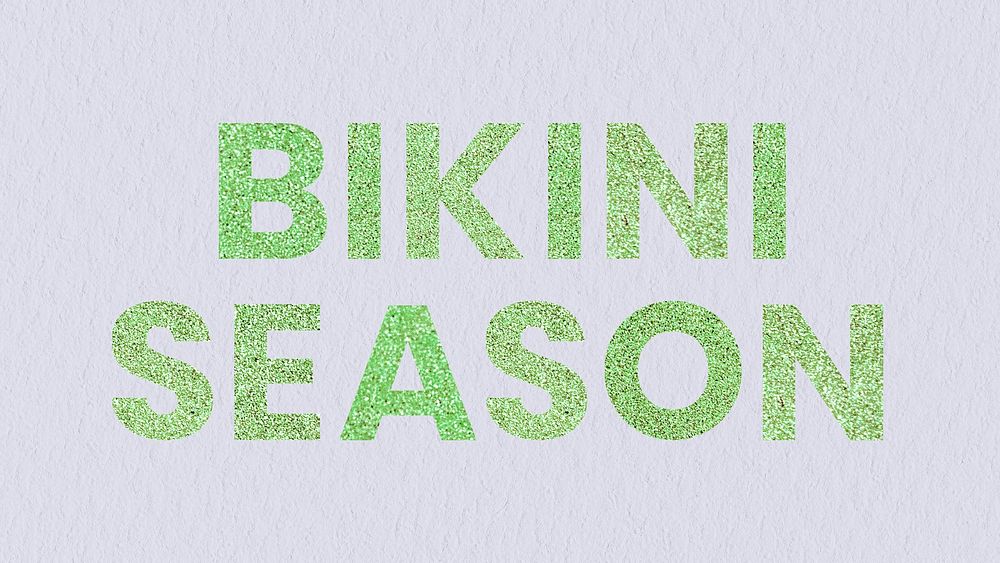 Glittery green Bikini Season text typography purple background