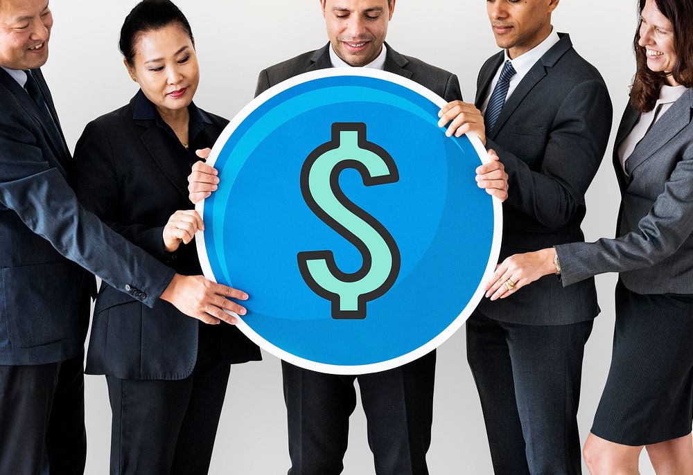 Business people holding a dollar icon