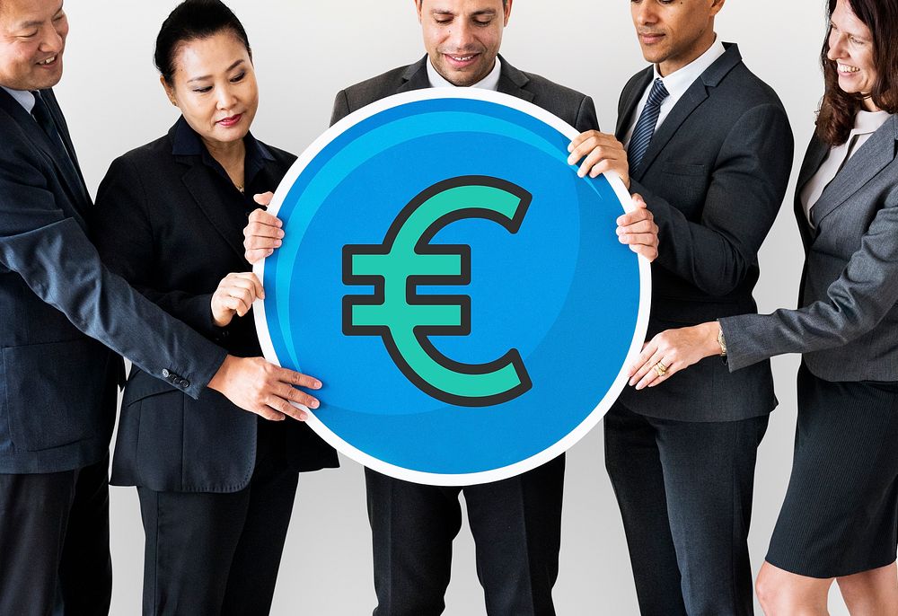 Business people holding a euro icon