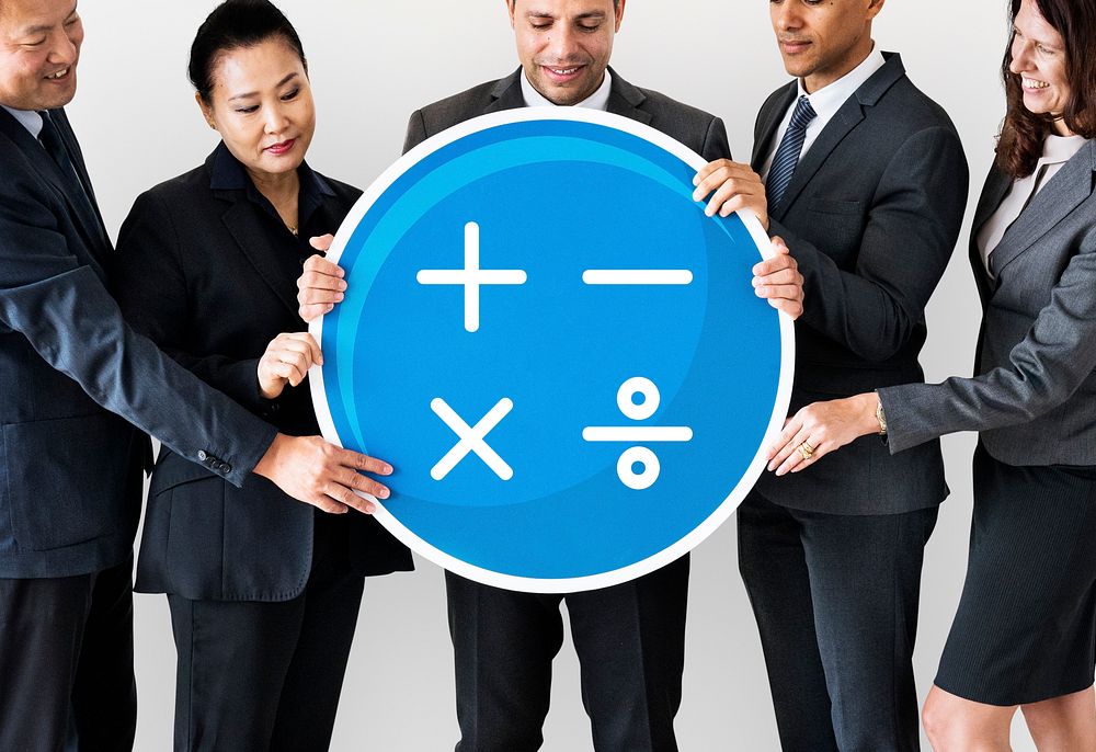 Business people holding financial icon